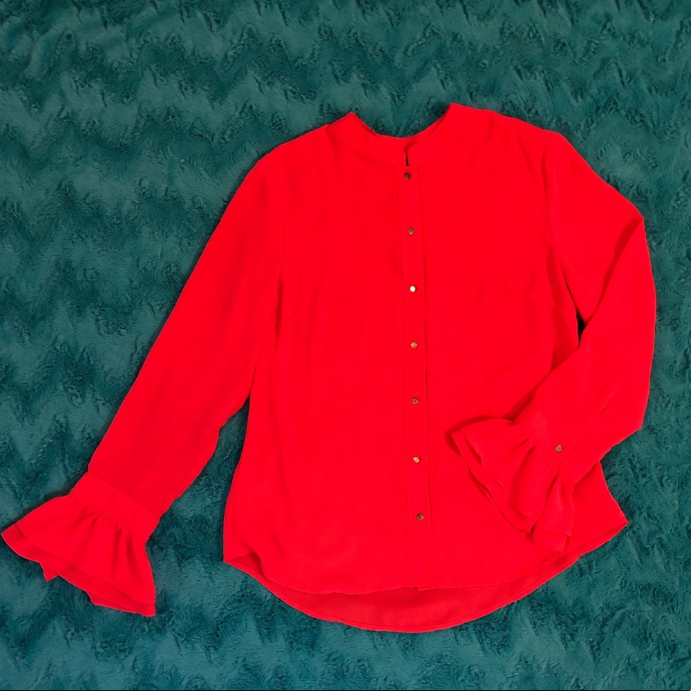Salmon pink button down blouse